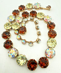 Vtg Fenichel Multicolor AB Cognac Brown Faceted Choker Necklace 11 mm