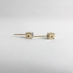 Vintage Princess Cut CZ Cubic Zirconia Stud Earrings 14K Yellow Gold, 2.33 Grams