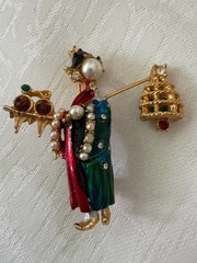 ART Arthur Pepper Asian Figural Brooch • Bird Cage • Enamel • Pearl Face