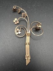 Vintage Gold‑Tone Floral Bouquet Brooch • Wirework Stems & Stone Centers