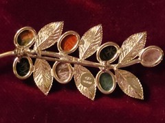 Vintage Sterling 925 Scarab Brooch Botanical Leaves Gemstones Pin Is Signed JJJ