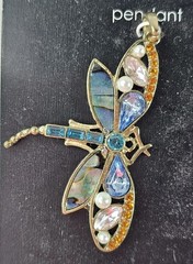 Dragonfly Pendant Abalone & Rhinestones Nickel Free Hildie & Jo