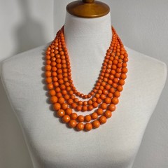 Vibrant Orange Multi-Strand Beaded Bib Necklace Graduated Layers