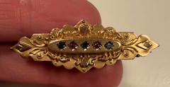 Antique Etruscan English 9k Yellow Gold & Rose Cut Diamond Mourning Brooch/Pin