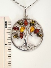 Vintage Sterling Silver Tree of Life Pendant Amber stones (no chain included)