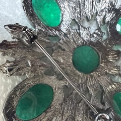 Vintage Emerald And Lime Green Floral Art Brooch With Silver Tone Back