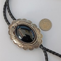 Western Bolo Tie Black Onyx Sterling Silver Cowboy Cowgirl Statement Handmade