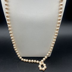 Vintage Champagne Faux Pearls Glass Beads Knotted Necklace 28″