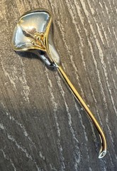 Vintage Calla lily brooch mixed metal gold-tone stem & silver glossy 3 1/4″