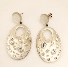 Lucite Glittery Flush Set Rhinestones 925 Sterling Silver Post Dangle Earrings