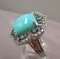 JTV Sterling Silver Blue Amazonite Blue Topaz Halo Ring NIB Sz 7