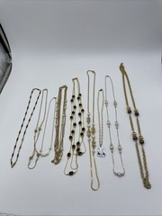 Vintage 9 Necklaces Faux Pearl Rhinestone Bead Gold Tone Wearable Or Sell