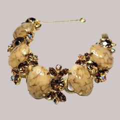 Juliana D&E Faux Honey Malachite Marble Bracelet Brooch Earrings Set Book Piece