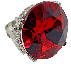 Lab Created 27mm plastic ruby adjust TOY ring 7.5 size 9 Silver plated Metal VTG