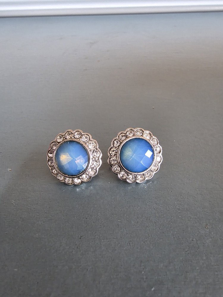 Vintage Simulated Bud Star Sapphire & Clear Rhinestone Earrings Screw Back