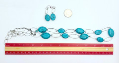 Silver Tone & Turquoise Stones Necklace & Earrings Set Vintage