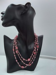 46″ PINK ART GLASS VINTAGE ESTATE NECKLACE CUBE & ROUND SHAPE BEADS CHAIN LINKED