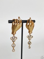 Schiaparelli Gold Tone Hand Clover Drop Earrings