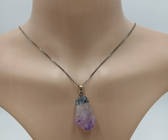 VTG 925 Raw Amethyst Stone Necklace 30in Sterling Silver 13gtw Box Chain Natural