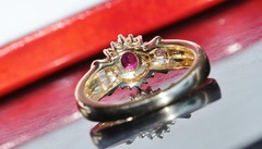 14k yellow gold ring 0.70ct natural, treated ruby diamond size 6.5 vintage 4.1gr