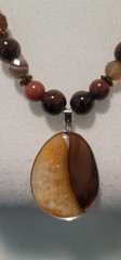Beautiful Amber Glass Beaded & Stone Pendant Necklace 26 In