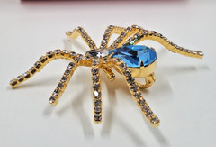 Spider Brooch Pendant Blue Crystal Rhinestone Gold Tone With Box IVANA