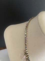 VTG1960’s Gold Tone Chain W/Clear AB Glass Beads/Rhinestone Choker Necklace-15″