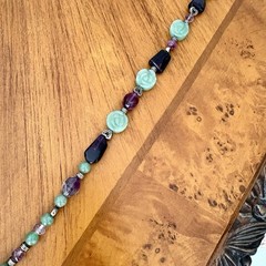 Vintage Carved Jade Rose And Amethyst Quartz Necklace Balance Wellness Luck