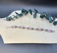 Vintage Sterling Silver 925 Pink Quartz Crystal Artisan Link Bracelet 6.5″