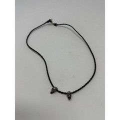 Vintage Y2K Braided Leather Choker Necklace Metal Skull Beads Goth Punk