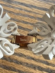 TRIFARI Floral Bracelet Gold Tone White Enamel Modernist Nature Botanical Garden