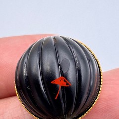 Vintage Nicolas Frangos Gold Tone Mother Of Pear Black Resin Dome Earrings