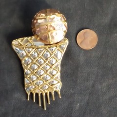 Vintage Mixed Metal Basketball Hoop & Ball Pin Brooch Pendant Mexico 3.5″ EUC