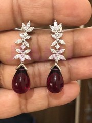 Ruby Teardrop Simulated Diamond Dangle Drop Floral Earrings Art Deco 925 Silver