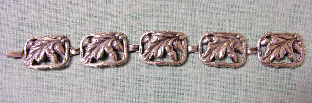 Vintage signed DANECRAFT Sterling Silver 5 Link Bracelet Open Oak Leaves & Acorn