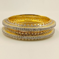 South Indian Style CZ Bangle Set, 22K Gold Plated, Elegant Handmade Bridal Set