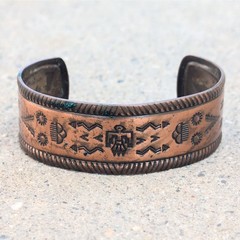Vintage Southwest copper cuff, Bell Trading Post hand-stamped bracelet