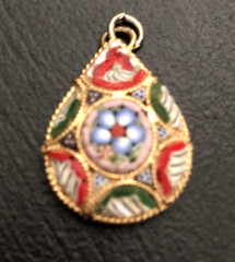Vtg Gold Tone Micro Mosiac Teardrop Pendant Charm STUNNING! Steal Of A Deal!