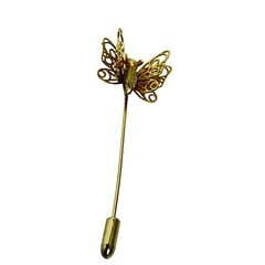 Gold Tone Butterfly Stick Pin With Double Layered Wings & Secure Clutch (1090)