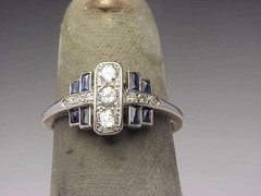Vintage Art Deco 3Ct Lab Created Diamond & Sapphire 925 Silver Engagement Ring