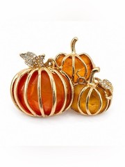 Napier Gold Tone Pumpkin Harvest Brooch Pin Amber Orange Rhinestone Fall Autumn