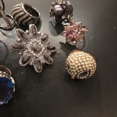 14pc Mixed Lot Vintage Style Rings & Stones, Gold & Silver Tone