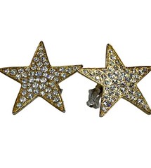 Pave Crystal Rhinestone Goldtone Star Pendant *NO CHAIN* & Clip On Earrings VTG