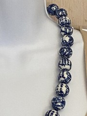 Vintage Chinese Export Blue White Large Porcelain Beaded Necklace Filigree Clasp