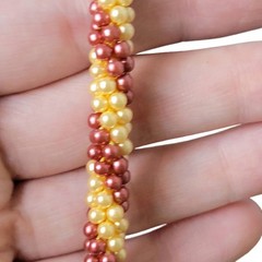 Vintage 60s Beaded Necklace Women Jewelry Gold Pink Peach Beads Formal 17 inch