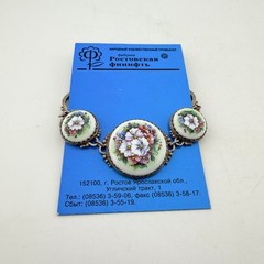 Rostov Finift Russian Enamel Bracelet Hand Painted Floral Filigree Vintage