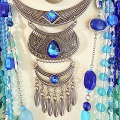 Vintage Necklace Lot Blue Glass Beads and other Materials 7 Necklaces