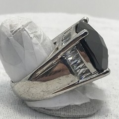 Vintage 925 Sterling Silver Black Onyx – Clear Cubic Zirconia Designer Ring 9
