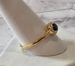 VINTAGE-RETRO .925 Silver Gold Tone – Sapphire & Rhinestone Solitaire sz 11.25