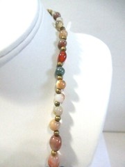 BRASS GEMSTONE AND WOOD ELEPHANT ANIMAL BEADED NECKLACE VINTAGE SAFARI AFRICA